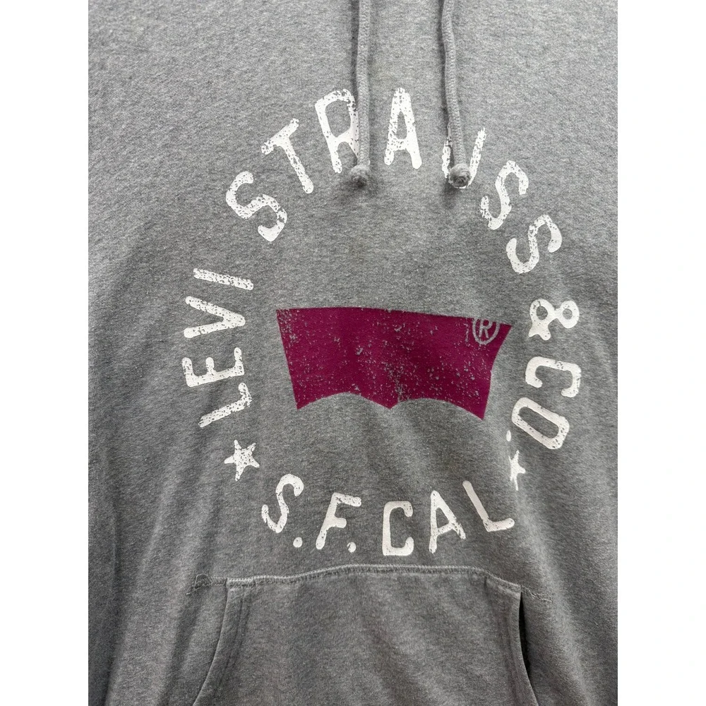 Levi's Hoodie Mens Grey Graphic Batwing Logo Pullover Sweatshirt Large